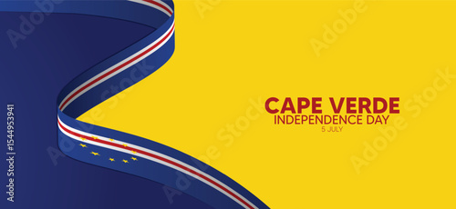 Cape Verde flag ribbon Independence Day 5 July vector poster