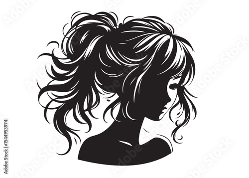 woman hairstyle logo silhouette vector illustration, hair salon logo icon vector silhouette, beauty long hair woman logo silhouette, beauty woman long hair silhouette on white background