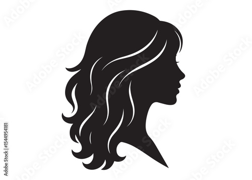woman hairstyle logo silhouette vector illustration, hair salon logo icon vector silhouette, beauty long hair woman logo silhouette, beauty woman long hair silhouette on white background