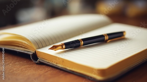 A notebook with a pen placed on top for creative writing ideas.