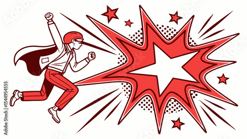 Red vector illustration of dancing figures and a man with a sword, adorned with patriotic stars, perfect for Fourth of July celebration design