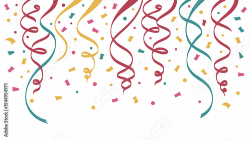 Colorful vector illustration of party streamers and confetti on a white background, perfect for a birthday celebration or holiday decoration