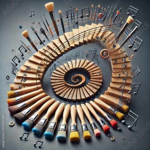 A spiral staircase made of alternating brushes and