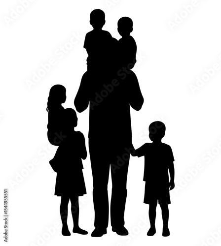 Silhouette of a loving father with his children