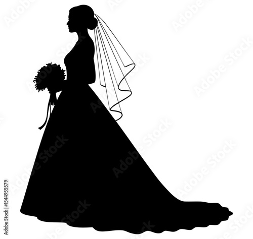 Elegant Bride Silhouette in Wedding Gown and Veil