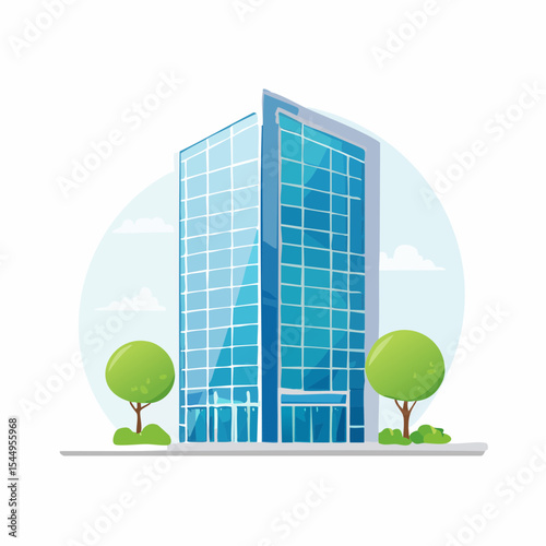 Eco-friendly building in the modern city. Sustainable glass office building with tree