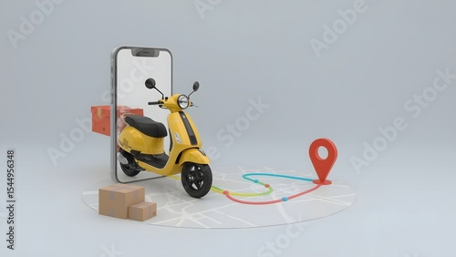 Modern Delivery Concept with Scooter Emerging from Smartphone