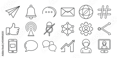Collection of social media and communication icons isolated on white background