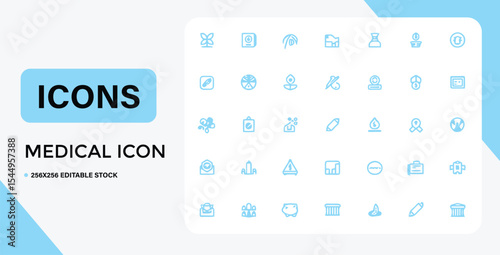 Collection of Light Blue Medical Icons Representing Various Health and Wellness Concepts
