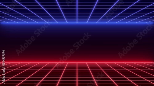 Seamless Loop Retro Futuristic Grid Background Animation in Red and Blue Neon