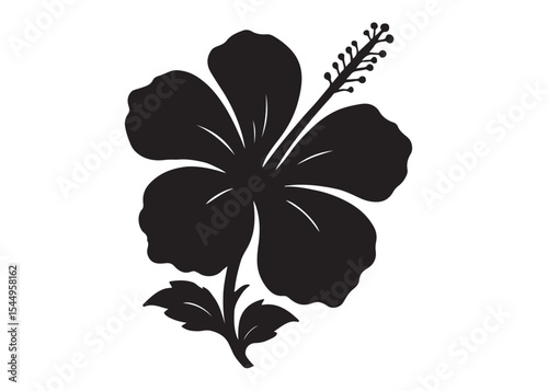 silhouette of a hibiscus flower logo vector, hibiscus flower logo icon silhouette, flower silhouette logo, hibiscus flower silhouette, black and white hibiscus flower silhouette on white background