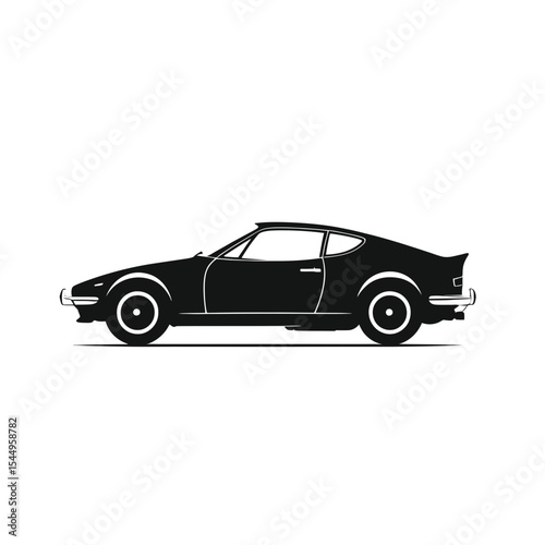 Silhouette of a vintage black sports car side view image