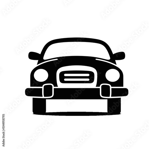 Front view of a stylized black and white classic car