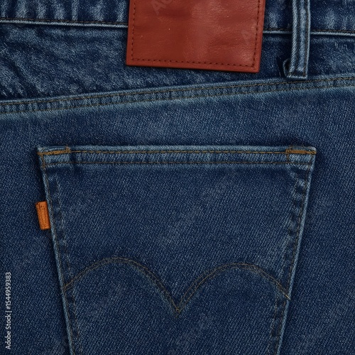 V-Cut Blue Denim Pocket with Aged Brown Leather Patch and Textured Weave