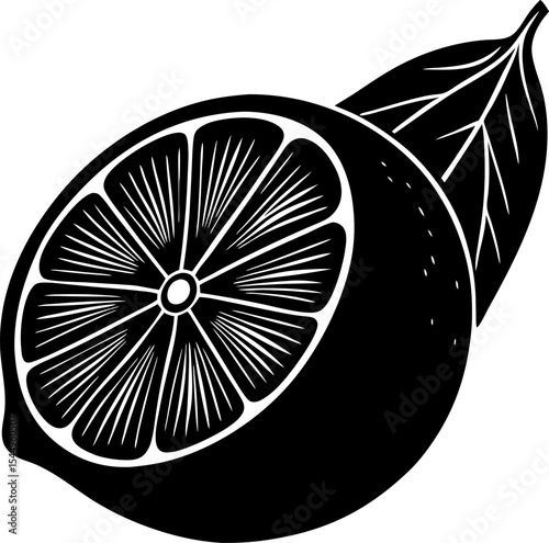 Vector illustration of a halved lemon with a leaf depicting citrus fruit refreshment and natural healthy food