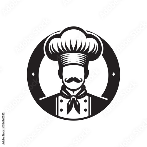 Chef illustration wearing a toque and neckerchief, presented in a circular frame design.