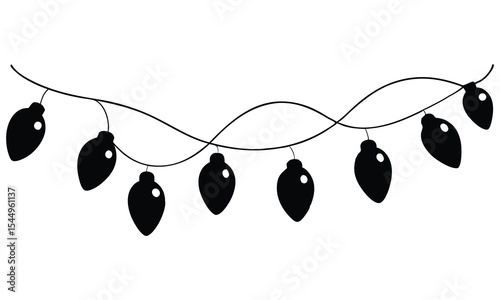 Simple black and white christmas lights string