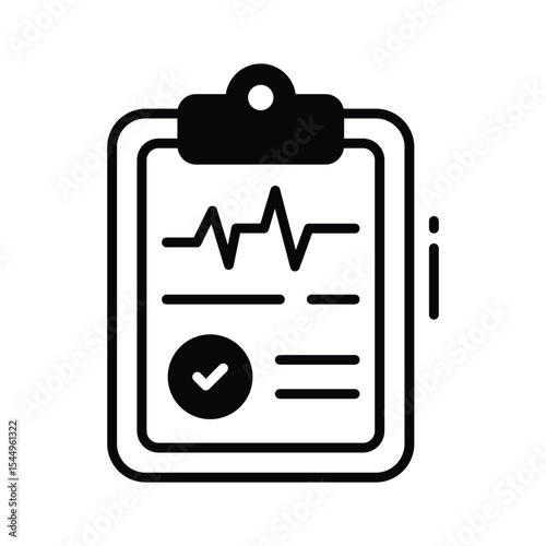 A glyph icon showcasing medical report with check mark