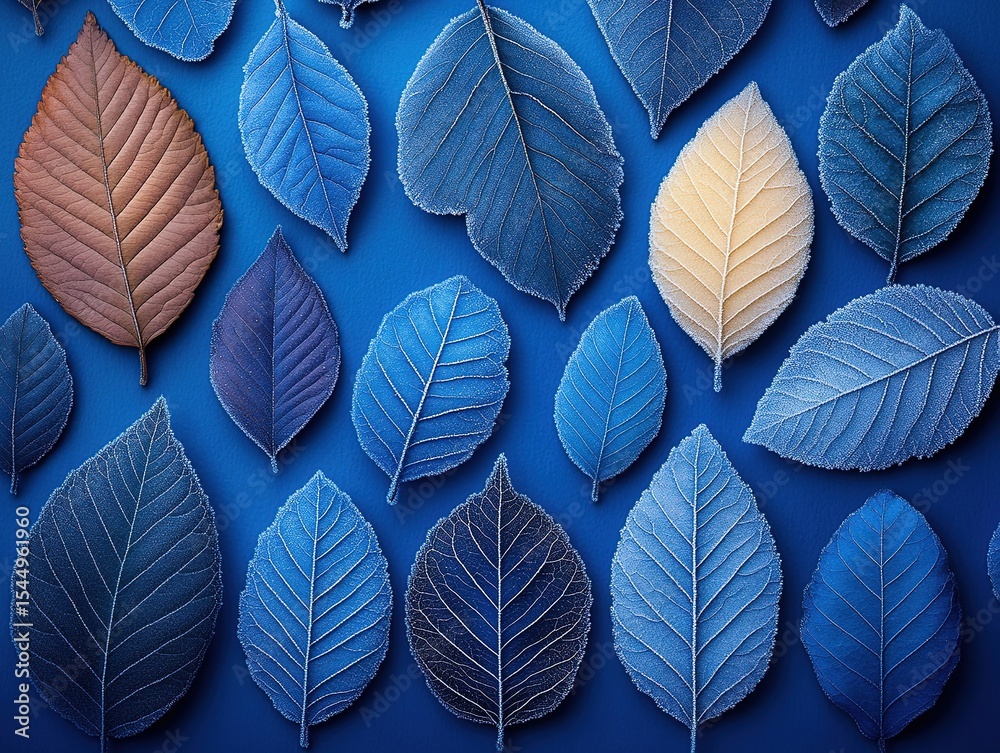 custom made wallpaper toronto digitalFrosted Ice Leaves in Blue-Green Tones, Abstract Frozen Foliage Texture with Teal and Gray Gradient, Minimalist Natural Pattern