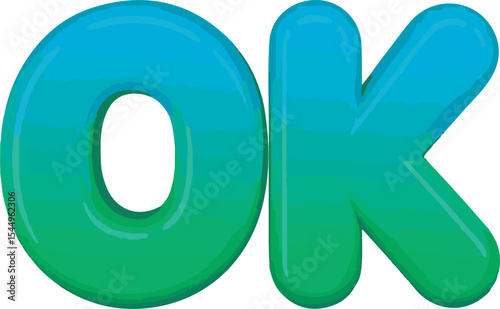 Teal and Green Gradient O K Letters 3 D Style Cartoonish Fun Bold alphabet