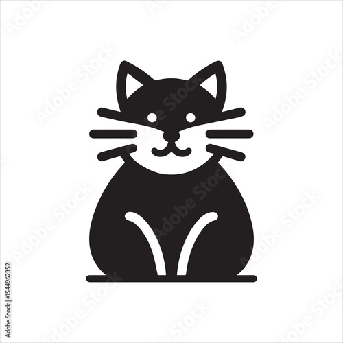 A cheerful, simple black cat icon, sitting contentedly.