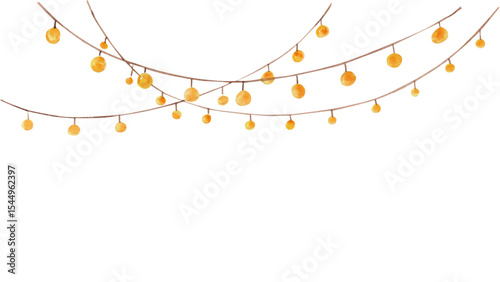 Transparent Background Hand-Drawn Warm String Lights Illustration

