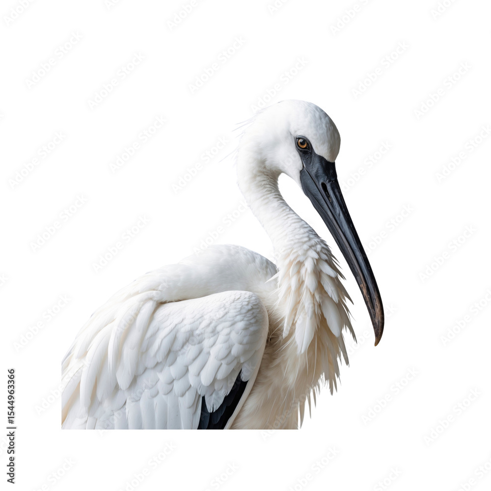 Fototapeta premium Majestic White Wood Ibis Portrait against Transparent Background
