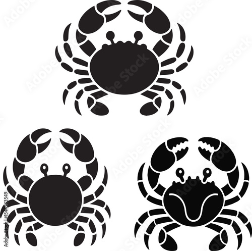 Set of three black and white crab silhouettes representing marine life and beach theme