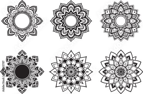 Collection of Decorative Mandala Designs Displaying Intricate Floral and Geometric Elements