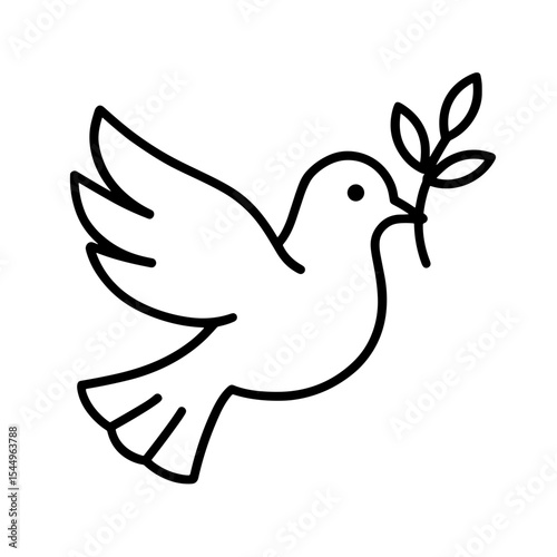 Peace dove with olive branch icon in outline style – symbol of hope and reconciliation