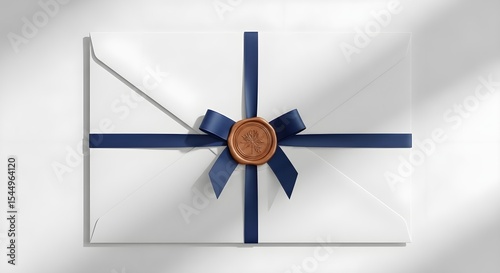 White Envelope Sealed with Blue Ribbon and Gold Wax Seal with Maple Leaf Motif Generative AI