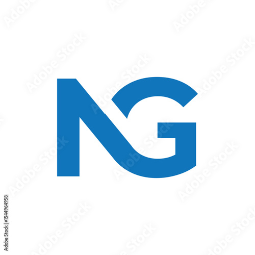 The image shows a flat monogram logo design of an initial letter NG in blue color in connected shape that looks clean and modern on a white background