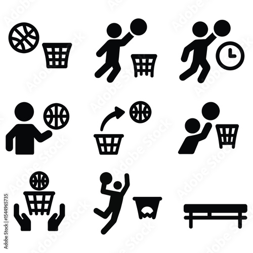 Basketball icons set isolated on white background