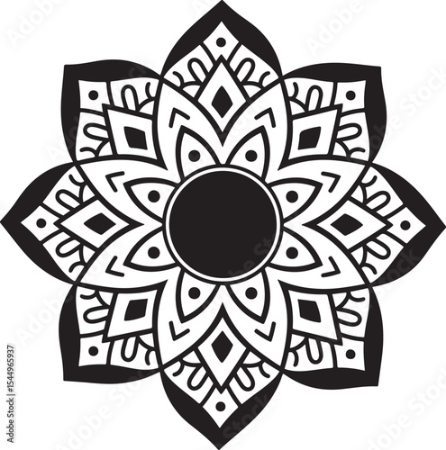 Detailed Floral Mandala Design Intricate Pattern with Geometric Elements Black and White
