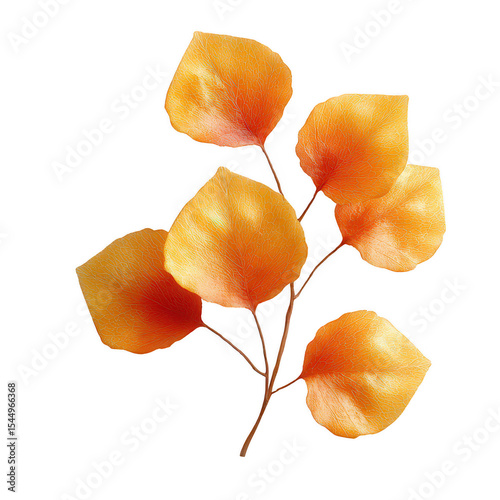 A delicate branch featuring beautiful golden leaves, set against a white isolated background, perfect for seasonal or nature-themed designs.