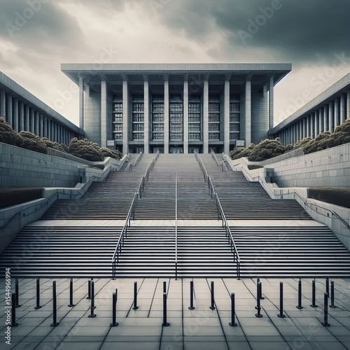 A wide massive civic building