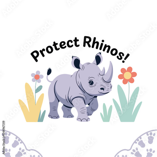 World Rhino Day vector illustration with solid colors, featuring rhinos, nature elements, and conservation themes for wildlife protection and awareness campaigns.