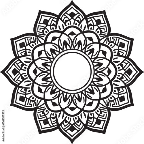 Intricate Circular Mandala Design with Geometric and Floral Elements Pattern