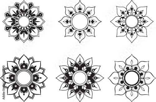 Six Decorative Floral Mandalas Ornaments for Coloring and Design Use