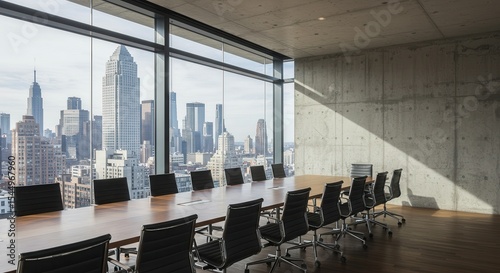 Modern office meeting room with glass walls and contemporary furniture