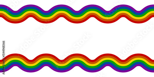 Rainbow Pride Wave Line Frame on White Background. LGBTQ Symbol Template. Vector Illustration