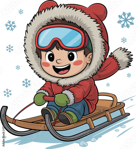 child embarks on a thrilling sledding experience