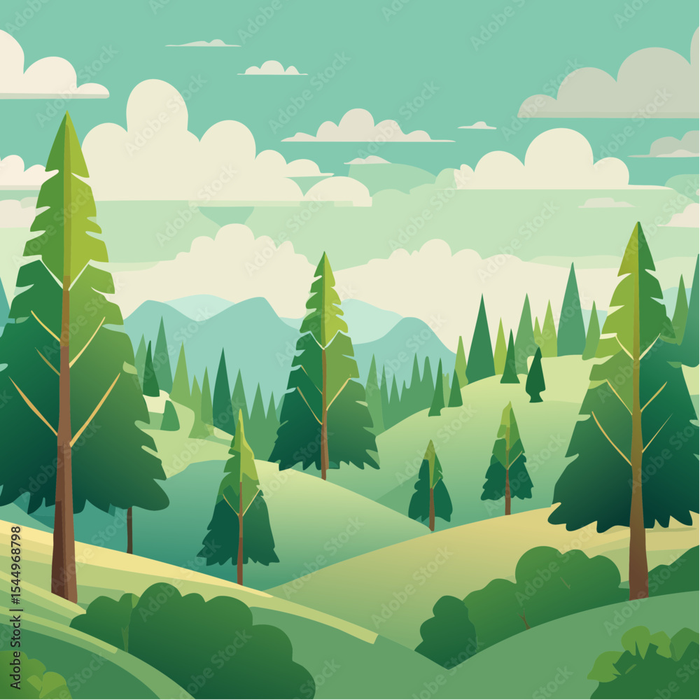 Obraz premium Layered Vector Tree Landscape Repeat Pattern Illustration