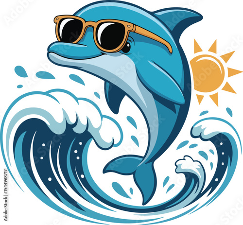 Dolphin Sun Fun Playful dolphin soars above ocean waves tshirt design