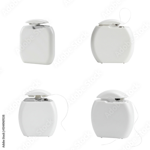 Set dental floss container in multiple angles with white background  