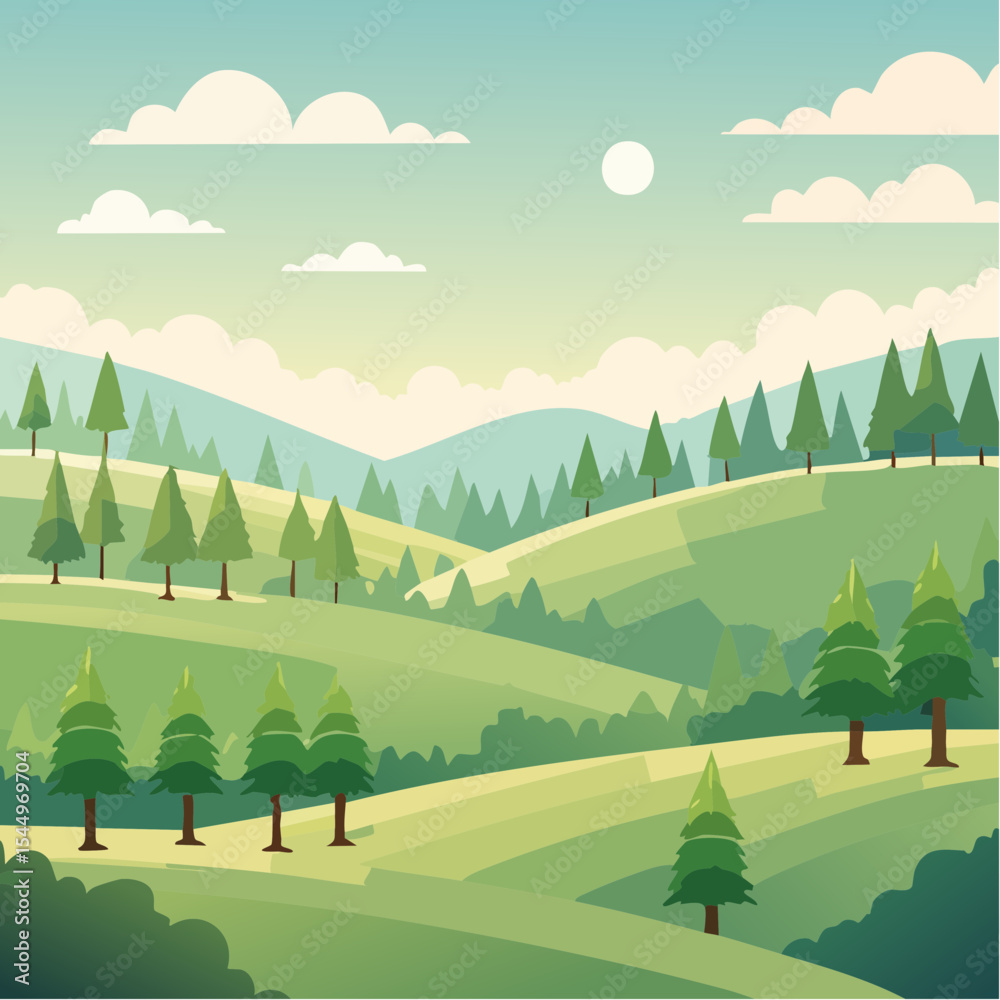 Obraz premium Layered Vector Tree Landscape Repeat Pattern Illustration