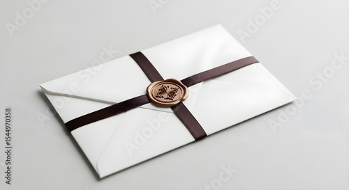 White Envelope Sealed with Brown Ribbon and Gold Wax Seal with Butterfly Motif Generative AI