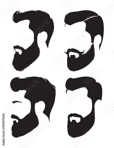 Men's Hairstyle and Beard Silhouette Vector Set for Barbershop