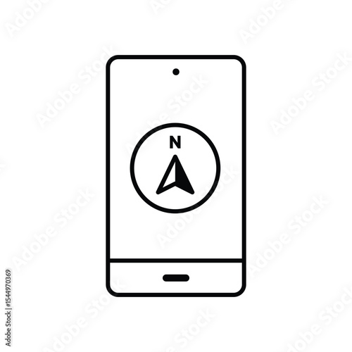 Phone with North direction arrow icon or map N sign navigation GPS symbol