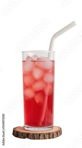 Wallpaper Mural Refreshing beverage with ice cubes in tall glass, served with straw on wooden coaster, perfect for hot days Torontodigital.ca